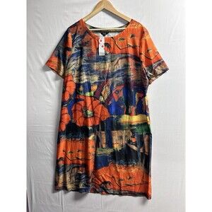 Floryday Women’s All Over Print Animals Nature Flower Print Dress Orange Blue XL